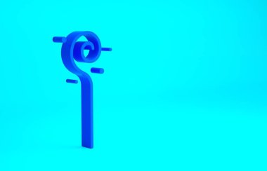 Mavi Büyü personel simgesi mavi arkaplanda izole edildi. Sihirli değnek, asa, değnek, değnek. Minimalizm kavramı. 3d illüstrasyon 3B canlandırma.