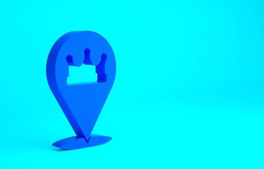 Mavi Konum kral simgesi mavi arka planda izole edildi. Minimalizm kavramı. 3d illüstrasyon 3B canlandırma.