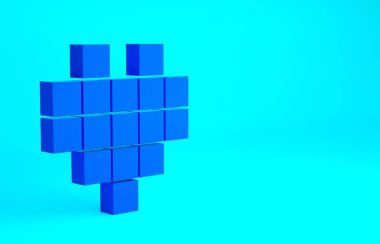 Mavi Pikselin mavi arkaplanda izole edilmiş oyun simgesi için kalpleri. Minimalizm kavramı. 3d illüstrasyon 3B canlandırma.