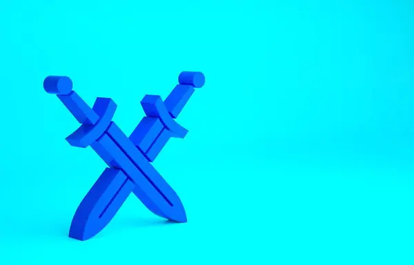 Blue Crossed Medieval Sword Icon Isolated Blue Background Medieval Weapon — Stock Photo, Image