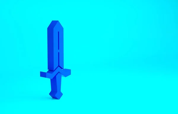 Blue Medieval Sword Icon Isolated Blue Background Medieval Weapon Minimalism — Stock Photo, Image