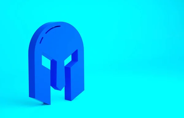 青の背景に隔離された頭部保護アイコンのための青中世の鉄ヘルメット 最小限の概念 3Dイラスト3Dレンダリング — ストック写真