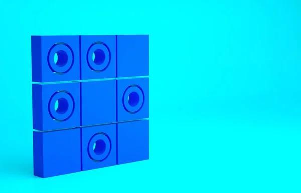 蓝色棋盘游戏在蓝色背景下孤立的棋子图标 古代智力竞赛 国际象棋棋盘白色和黑色的芯片 最低纲领的概念 3D渲染3D插图 — 图库照片