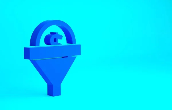 青色の背景に隔離された青色のリード管理アイコン 金を持ってる ターゲット顧客のビジネスコンセプト 最小限の概念 3Dイラスト3Dレンダリング — ストック写真