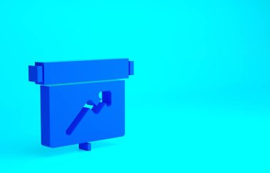 Mavi arkaplanda grafik grafik simgesi olan mavi tahta izole edildi. Metin dosya simgesini rapor et. Muhasebe tabelası. Denetim, analiz, planlama. Minimalizm kavramı. 3d illüstrasyon 3B canlandırma.