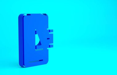 Mavi Mobil bankacılık simgesi mavi arkaplanda izole edildi. Cep telefonu ekranına cep telefonu bankacılığı yoluyla para aktar. Minimalizm kavramı. 3d illüstrasyon 3B canlandırma.
