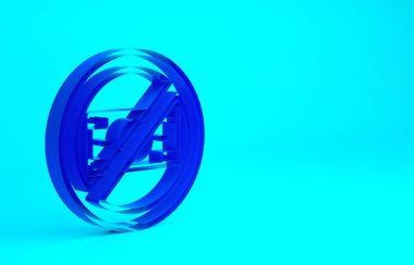 Mavi. Mavi arka planda para simgesi yok. Para yasağı. Minimalizm kavramı. 3d illüstrasyon 3B canlandırma.