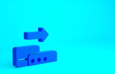 Mavi Pos terminali ve mavi arka planda izole edilmiş bir kredi kartı simgesi. Ödeme terminali işlemi. Kartla öde. Minimalizm kavramı. 3d illüstrasyon 3B canlandırma.