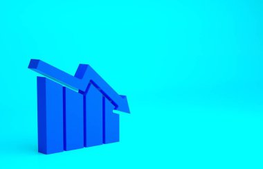 Mavi Finansal büyüme azaltımı simgesi mavi arka planda izole edildi. Gelirleri arttırıyorum. Minimalizm kavramı. 3d illüstrasyon 3B canlandırma.