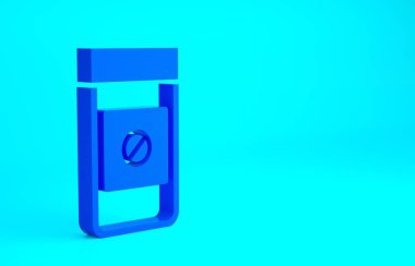 Mavi Spor doping, anabolik uyuşturucu ikonu mavi arka planda izole edilmiş. Anabolik steroid tableti. Haplar kavanozda. Minimalizm kavramı. 3d illüstrasyon 3B canlandırma.