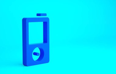 Mavi Müzik çalar simgesi mavi arkaplanda izole edildi. Taşınabilir müzik cihazı. Minimalizm kavramı. 3d illüstrasyon 3B canlandırma.