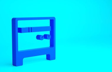 Mavi Gitar yükseltici simgesi mavi arkaplanda izole edildi. Müzik aleti. Minimalizm kavramı. 3d illüstrasyon 3B canlandırma.