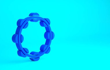Mavi enstrüman perküsyon tef, mavi arka planda metal plaka ikonu var. Minimalizm kavramı. 3d illüstrasyon 3B canlandırma.