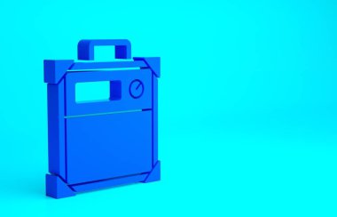 Mavi Gitar yükseltici simgesi mavi arkaplanda izole edildi. Müzik aleti. Minimalizm kavramı. 3d illüstrasyon 3B canlandırma.