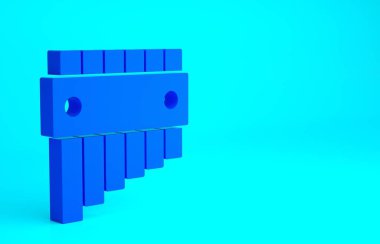 Mavi flüt simgesi mavi arkaplanda izole edildi. Geleneksel Peru müzik aleti. Peru, Bolivya ve Meksika 'dan halk enstrümanı. Minimalizm kavramı. 3d illüstrasyon 3B canlandırma.