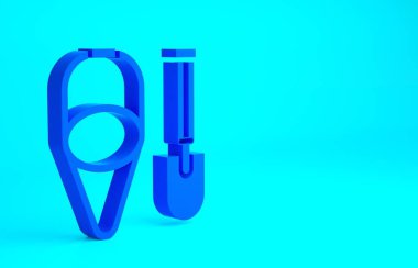 Mavi Ateş küreği ve koni kovası ikonu mavi arka planda izole edilmiş. Minimalizm kavramı. 3d illüstrasyon 3B canlandırma.