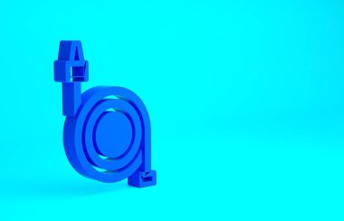 Mavi itfaiye hortumu ikonu mavi arka planda izole edildi. Minimalizm kavramı. 3d illüstrasyon 3B canlandırma.