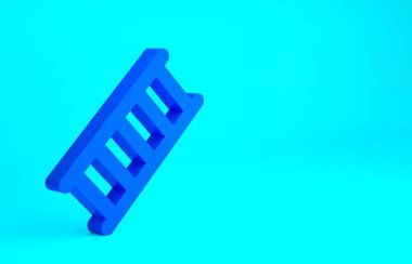 Mavi Yangın merdiven ikonu mavi arkaplanda izole edildi. Pompier merdiveni. İtfaiyeciler merdiveni sırıkla tırmanır. Minimalizm kavramı. 3d illüstrasyon 3B canlandırma.