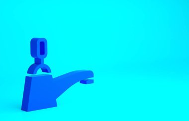 Mavi su musluğu simgesi mavi arkaplanda izole edildi. Minimalizm kavramı. 3d illüstrasyon 3B canlandırma.
