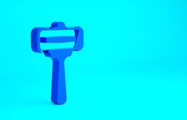 Mavi arkaplanda mavi tıraş bıçağı simgesi izole edildi. Minimalizm kavramı. 3d illüstrasyon 3B canlandırma.