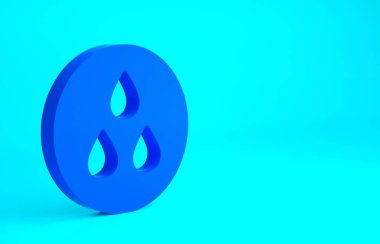 Mavi Su Damlası simgesi mavi arkaplanda izole edildi. Minimalizm kavramı. 3d illüstrasyon 3B canlandırma.