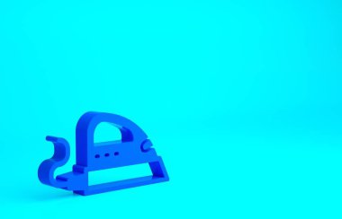 Mavi elektrikli demir ikonu mavi arkaplanda izole edildi. Buhar ütüsü. Minimalizm kavramı. 3d illüstrasyon 3B canlandırma.