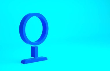 Mavi yuvarlak makyaj aynası ikonu mavi arkaplanda izole edilmiş. Minimalizm kavramı. 3d illüstrasyon 3B canlandırma.