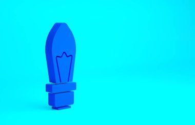 Mavi arka planda fikir ikonu konseptine sahip mavi ampul izole edildi. Enerji ve fikir sembolü. İlham konsepti. Minimalizm kavramı. 3d illüstrasyon 3B canlandırma.