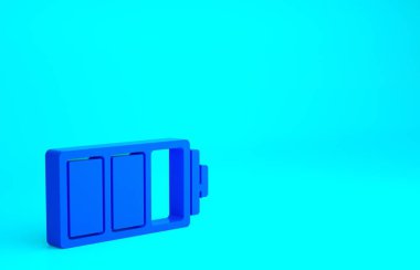 Mavi Batarya şarj seviyesi gösterge simgesi mavi arkaplanda izole edildi. Minimalizm kavramı. 3d illüstrasyon 3B canlandırma.