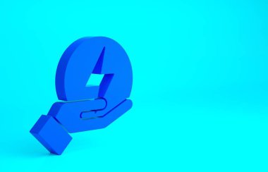 Mavi Şimşek simgesi mavi arkaplanda izole edildi. Flaş işareti. Flaş ikonunu yükle. Gök gürültüsü. Yıldırım çarpması. Minimalizm kavramı. 3d illüstrasyon 3B canlandırma.