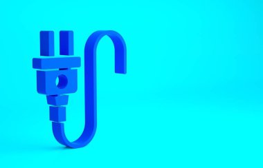 Mavi Elektrik prizi simgesi mavi arkaplanda izole edildi. Bağlantı kavramı ve elektriğin kesilmesi. Minimalizm kavramı. 3d illüstrasyon 3B canlandırma.