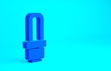 Mavi LED ampul ikonu mavi arkaplanda izole edildi. Ekonomik LED ışıklı ampul. Enerji lambasını sakla. Minimalizm kavramı. 3d illüstrasyon 3B canlandırma.