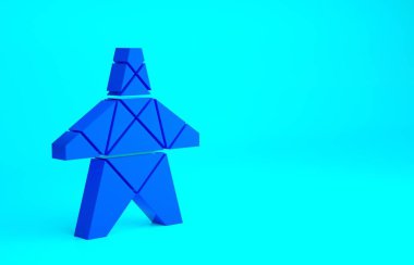 Mavi Elektrik Kulesi mavi arka planda izole edilmiş bir güç hattı simgesini desteklemek için kullanılır. Yüksek voltajlı elektrik direği hattı. Minimalizm kavramı. 3d illüstrasyon 3B canlandırma.