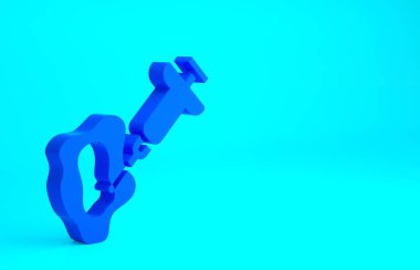 Mavi arka planda mavi GDO şırınga ikonu izole edildi. Genetik olarak değiştirilmiş organizma kısaltması. DNA gıda modifikasyonu. Minimalizm kavramı. 3d illüstrasyon 3B canlandırma.