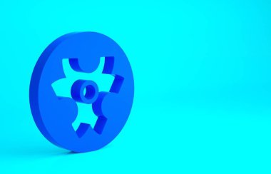 Mavi Biyolojik Tehlike sembolü mavi arkaplanda izole edilmiş. Minimalizm kavramı. 3d illüstrasyon 3B canlandırma.