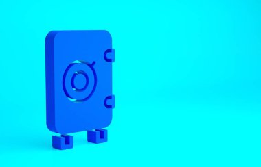 Mavi Güvenli simgesi mavi arkaplanda izole edildi. Kapı, şifreli bir banka kasası. Güvenilir Veri Koruma. Minimalizm kavramı. 3d illüstrasyon 3B canlandırma.