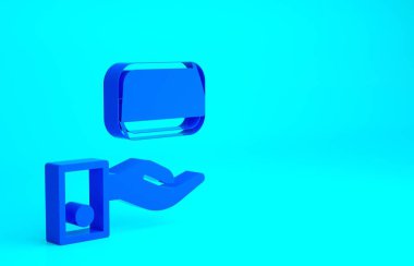 Mavi arka planda izole edilmiş ikonu açmak için kablosuz teknolojiye sahip mavi dijital kapı kilidi. Kapı kolu tabelası. Güvenlik akıllı ev. Minimalizm kavramı. 3d illüstrasyon 3B canlandırma.