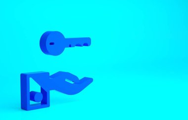 Mavi Otel kapı kilidi simgesi mavi arkaplanda izole edildi. Minimalizm kavramı. 3d illüstrasyon 3B canlandırma.