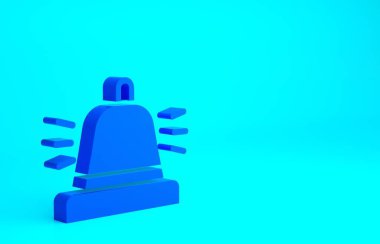 Mavi otel servis çanı simgesi mavi arkaplanda izole edildi. Resepsiyon zili. Minimalizm kavramı. 3d illüstrasyon 3B canlandırma.