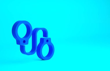 Mavi kelepçe ikonu mavi arka planda izole edildi. Minimalizm kavramı. 3d illüstrasyon 3B canlandırma.