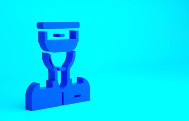 Mavi tren kondüktörü simgesi mavi arkaplanda izole edildi. Minimalizm kavramı. 3d illüstrasyon 3B canlandırma.