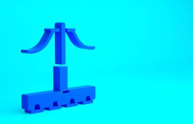 Mavi Demiryolu ikonu mavi arkaplanda izole edildi. Demiryolu üstten geçiyor. Temas kablosu. Minimalizm kavramı. 3d illüstrasyon 3B canlandırma.