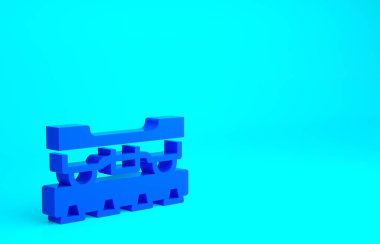 Mavi kargo vagonu ikonu mavi arka planda izole edildi. Yük vagonu. Demiryolu taşımacılığı. Minimalizm kavramı. 3d illüstrasyon 3B canlandırma.