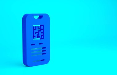 Blue Online bilet rezervasyonu ve uygulama arayüzü simgesi satın alma mavi arka planda izole edildi. E-bilet siparişi. Elektronik tren bileti ekranda. Minimalizm kavramı. 3d illüstrasyon 3B canlandırma.