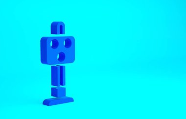 Mavi tren trafik ışığı ikonu mavi arkaplanda izole edildi. Trenlerin hareketlerini düzenlemek için demiryolu için trafik ışıkları. Minimalizm kavramı. 3d illüstrasyon 3B canlandırma.