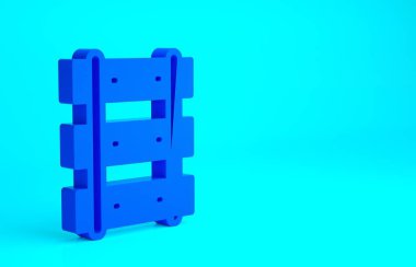Mavi Demiryolu, mavi arka planda izole edilmiş demiryolu ikonu. Minimalizm kavramı. 3d illüstrasyon 3B canlandırma.