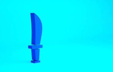 Mavi Korsan kılıç simgesi mavi arkaplanda izole edildi. Kılıç işareti. Minimalizm kavramı. 3d illüstrasyon 3B canlandırma.