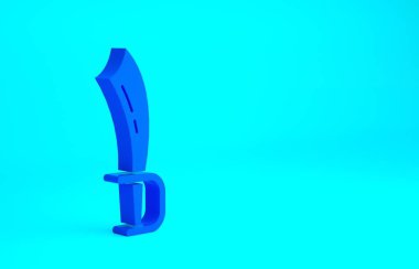 Mavi Korsan kılıç simgesi mavi arkaplanda izole edildi. Kılıç işareti. Minimalizm kavramı. 3d illüstrasyon 3B canlandırma.