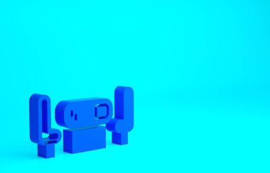 Mavi Poker masa simgesi mavi arkaplanda izole edildi. Minimalizm kavramı. 3d illüstrasyon 3B canlandırma.