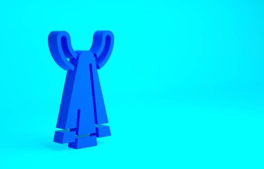 Mavi arka planda izole edilmiş bir askı simgesi üzerinde Mavi Havlu. Banyo havlusu ikonu. Minimalizm kavramı. 3d illüstrasyon 3B canlandırma.